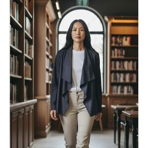 NEW Bagatelle Jacket Womens XL Blue Faux Suede Waterfall Open Front Zip Pocket